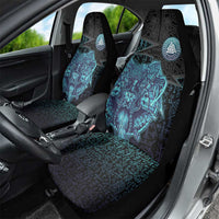 Viking Warrior and Raven Norse Mythology Car Seat Cover Neon Line Art with Rune Patterns