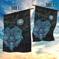 Viking Warrior and Raven Norse Mythology Garden Flag Neon Line Art with Rune Patterns