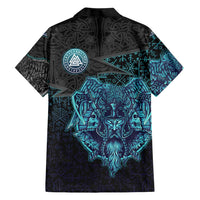 Viking Warrior and Raven Norse Mythology Hawaiian Shirt Neon Line Art with Rune Patterns