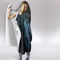 Viking Warrior and Raven Norse Mythology Hooded Blanket Neon Line Art with Rune Patterns