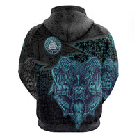 Viking Warrior and Raven Norse Mythology Hoodie Neon Line Art with Rune Patterns