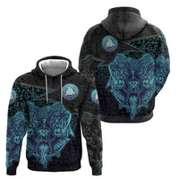 Viking Warrior and Raven Norse Mythology Hoodie Neon Line Art with Rune Patterns