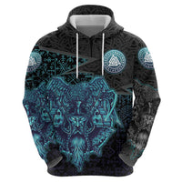 Viking Warrior and Raven Norse Mythology Hoodie Neon Line Art with Rune Patterns
