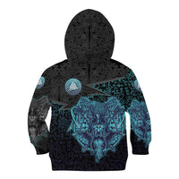 Viking Warrior and Raven Norse Mythology Kid Hoodie Neon Line Art with Rune Patterns