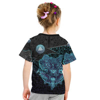 Viking Warrior and Raven Norse Mythology Kid T Shirt Neon Line Art with Rune Patterns