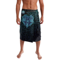 Viking Warrior and Raven Norse Mythology Lavalava Neon Line Art with Rune Patterns
