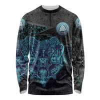 Viking Warrior and Raven Norse Mythology Long Sleeve Shirt Neon Line Art with Rune Patterns