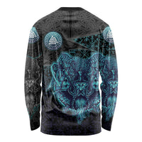 Viking Warrior and Raven Norse Mythology Long Sleeve Shirt Neon Line Art with Rune Patterns
