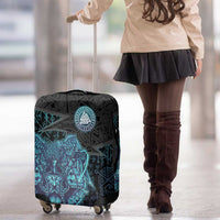 Viking Warrior and Raven Norse Mythology Luggage Cover Neon Line Art with Rune Patterns