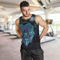 Viking Warrior and Raven Norse Mythology Men Tank Top Neon Line Art with Rune Patterns