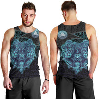 Viking Warrior and Raven Norse Mythology Men Tank Top Neon Line Art with Rune Patterns