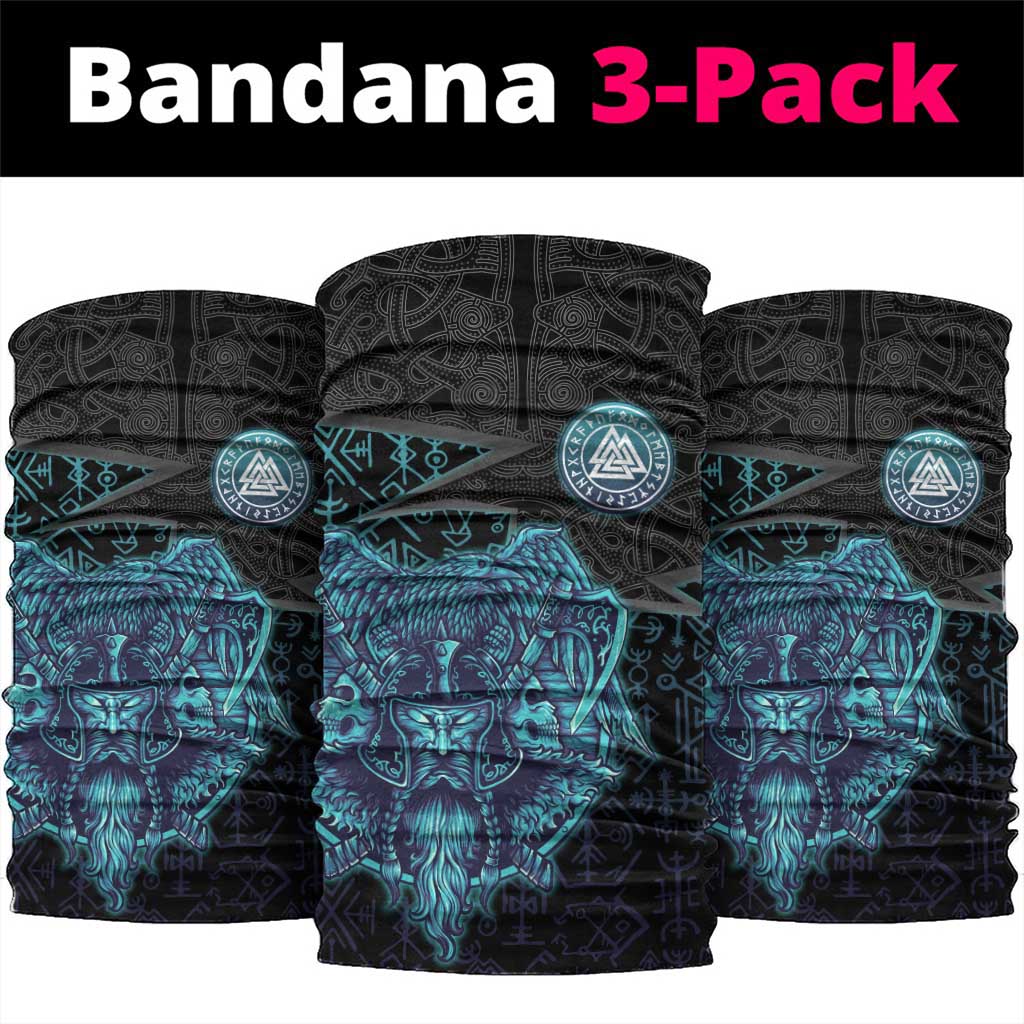Viking Warrior and Raven Norse Mythology Neck Gaiter Neon Line Art with Rune Patterns