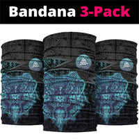Viking Warrior and Raven Norse Mythology Neck Gaiter Neon Line Art with Rune Patterns