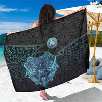 Viking Warrior and Raven Norse Mythology Sarong Neon Line Art with Rune Patterns