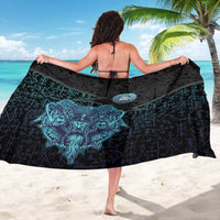 Viking Warrior and Raven Norse Mythology Sarong Neon Line Art with Rune Patterns