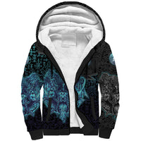 Viking Warrior and Raven Norse Mythology Sherpa Hoodie Neon Line Art with Rune Patterns