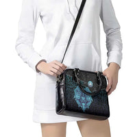 Viking Warrior and Raven Norse Mythology Shoulder Handbag Neon Line Art with Rune Patterns