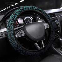 Viking Warrior and Raven Norse Mythology Steering Wheel Cover Neon Line Art with Rune Patterns