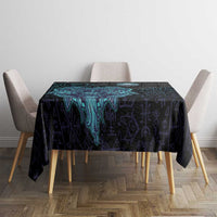 Viking Warrior and Raven Norse Mythology Tablecloth Neon Line Art with Rune Patterns