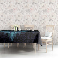 Viking Warrior and Raven Norse Mythology Tablecloth Neon Line Art with Rune Patterns