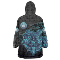 Viking Warrior and Raven Norse Mythology Wearable Blanket Hoodie Neon Line Art with Rune Patterns