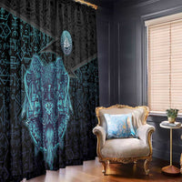 Viking Warrior and Raven Norse Mythology Window Curtain Neon Line Art with Rune Patterns