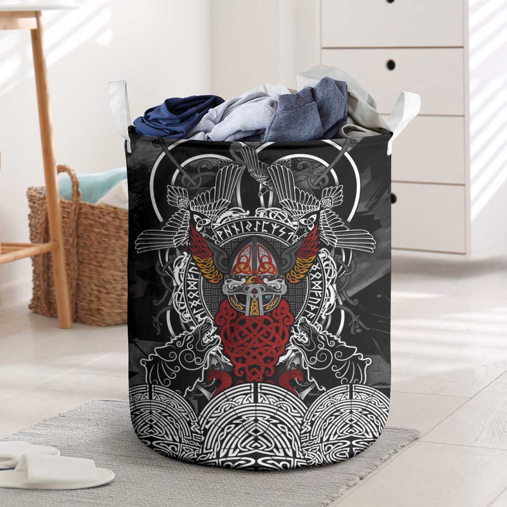 Viking Berserker and Valknut Norse Mythology Laundry Basket Red and Black Celtic Knotwork Art