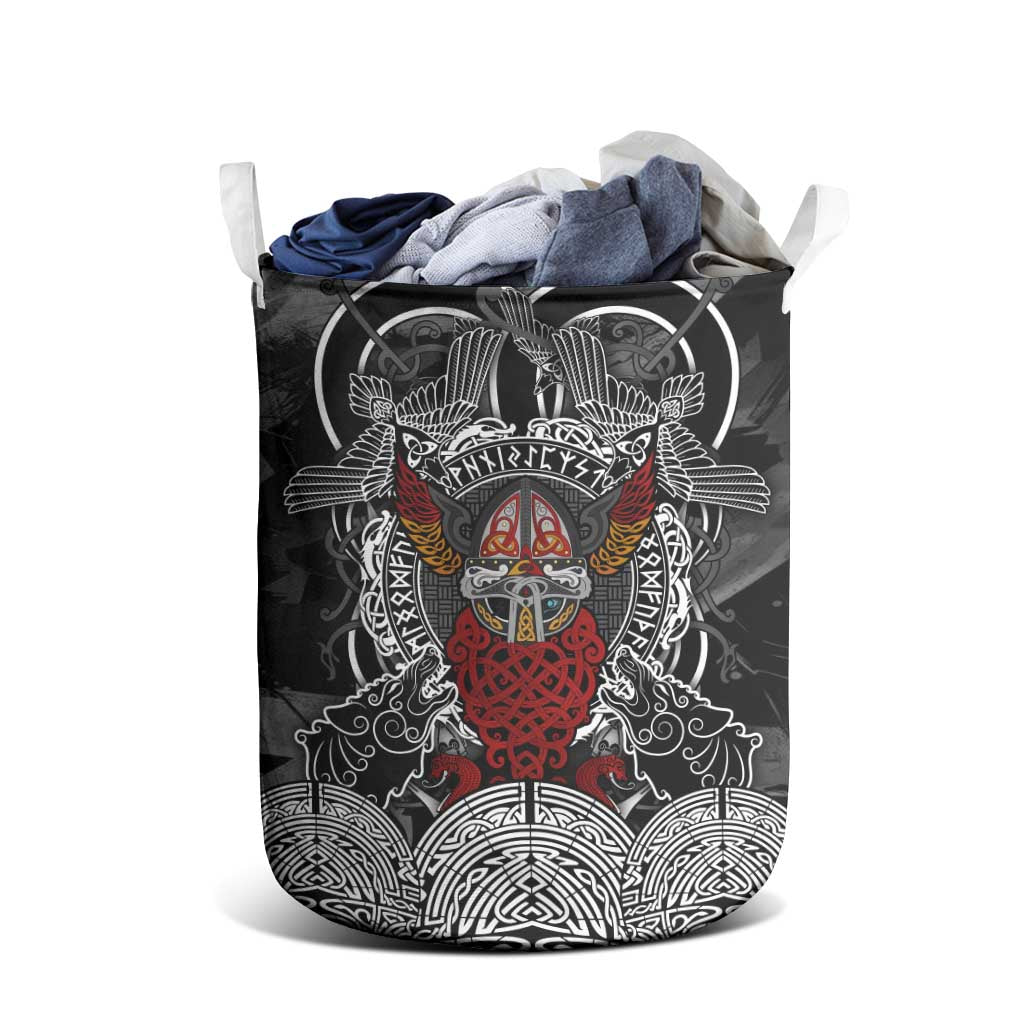 Viking Berserker and Valknut Norse Mythology Laundry Basket Red and Black Celtic Knotwork Art