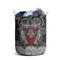 Viking Berserker and Valknut Norse Mythology Laundry Basket Red and Black Celtic Knotwork Art