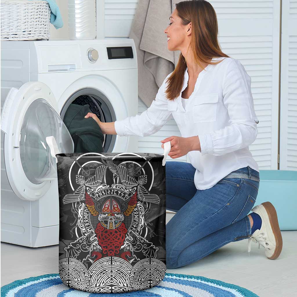 Viking Berserker and Valknut Norse Mythology Laundry Basket Red and Black Celtic Knotwork Art