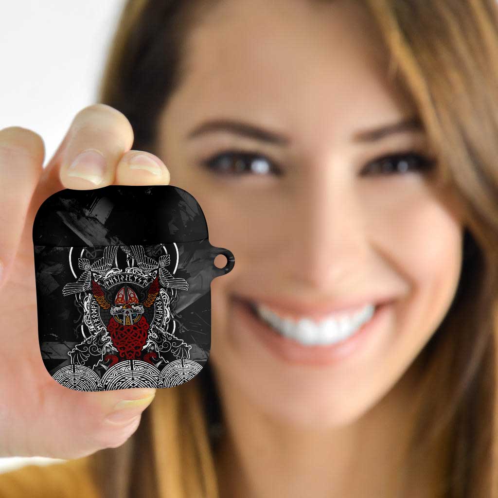 Viking Berserker and Valknut Norse Mythology AirPods Case Red and Black Celtic Knotwork Art