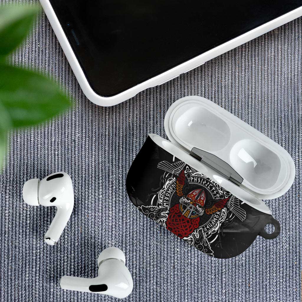 Viking Berserker and Valknut Norse Mythology AirPods Case Red and Black Celtic Knotwork Art