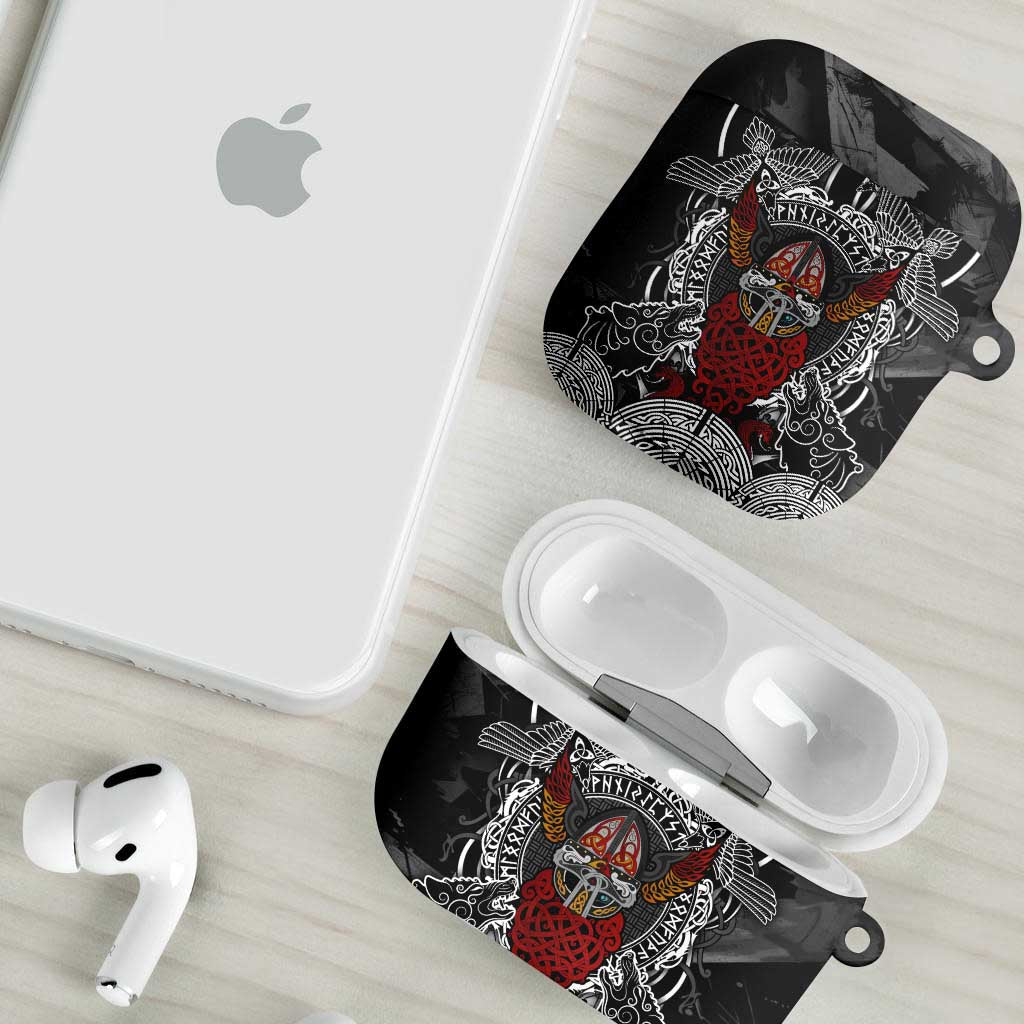 Viking Berserker and Valknut Norse Mythology AirPods Case Red and Black Celtic Knotwork Art