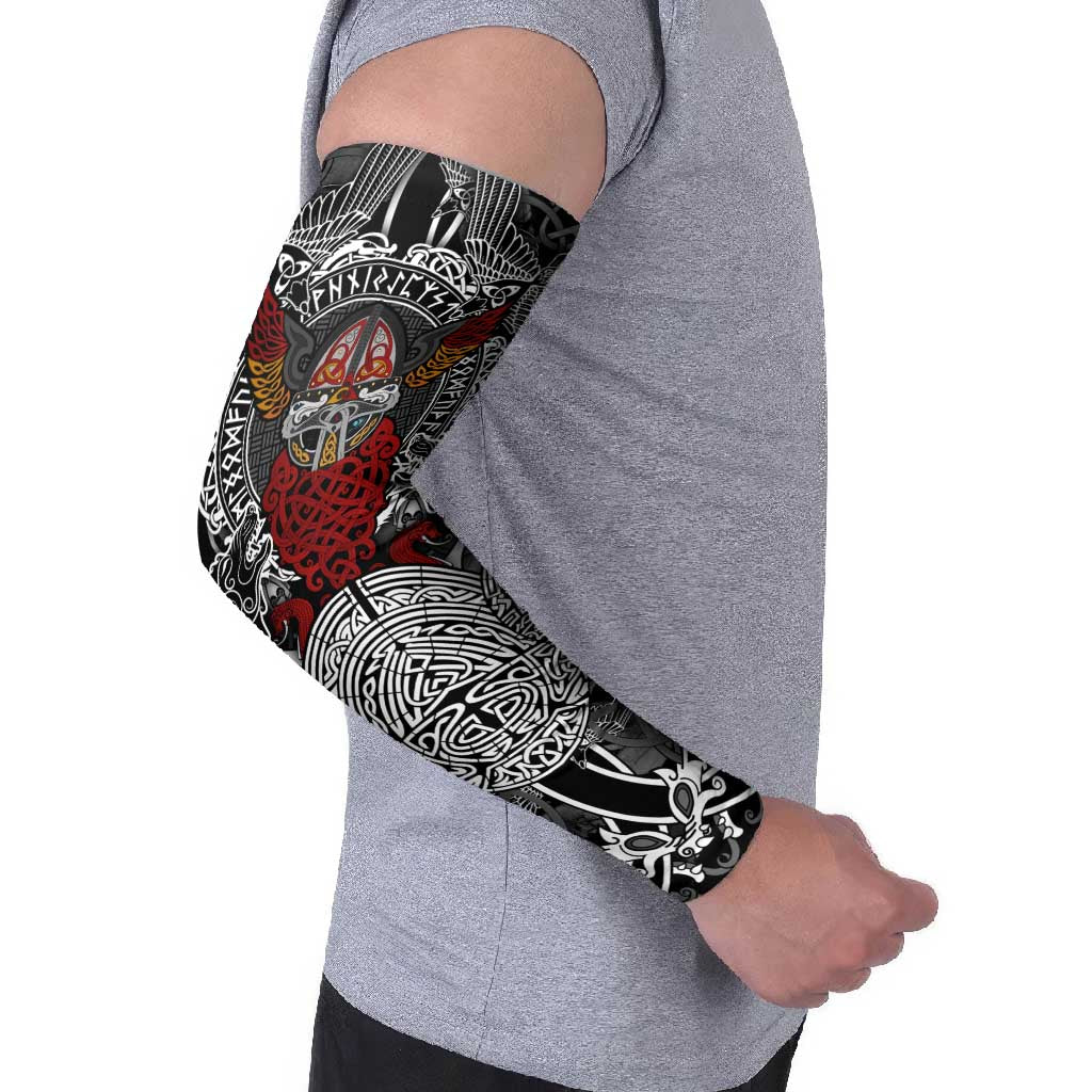 Viking Berserker and Valknut Norse Mythology Arm Sleeves Red and Black Celtic Knotwork Art