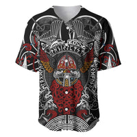 Viking Berserker and Valknut Norse Mythology Baseball Jersey Red and Black Celtic Knotwork Art