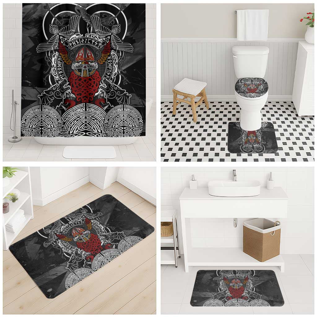 Viking Berserker and Valknut Norse Mythology Bathroom Set Red and Black Celtic Knotwork Art