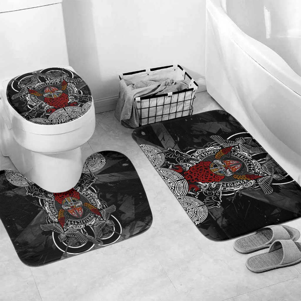 Viking Berserker and Valknut Norse Mythology Bathroom Set Red and Black Celtic Knotwork Art
