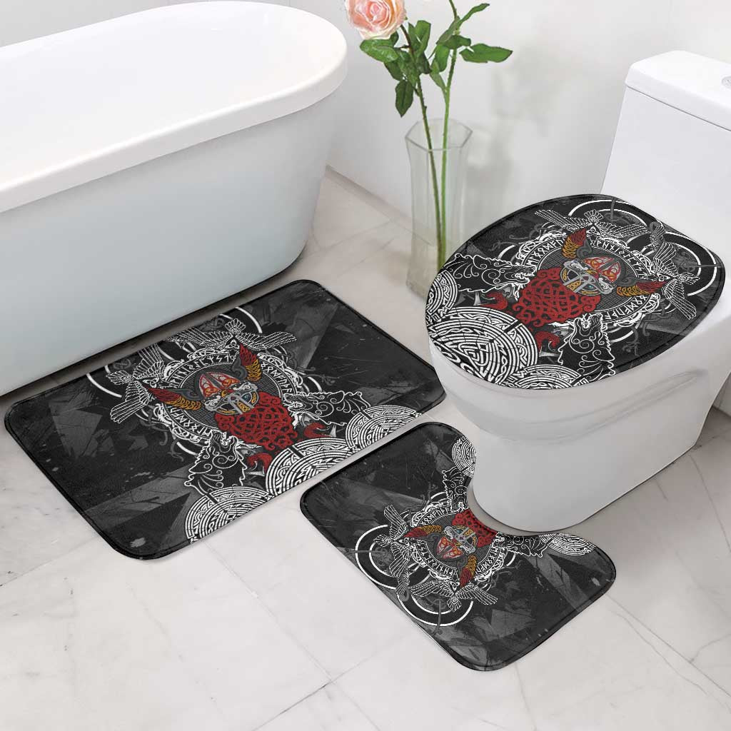 Viking Berserker and Valknut Norse Mythology Bathroom Set Red and Black Celtic Knotwork Art