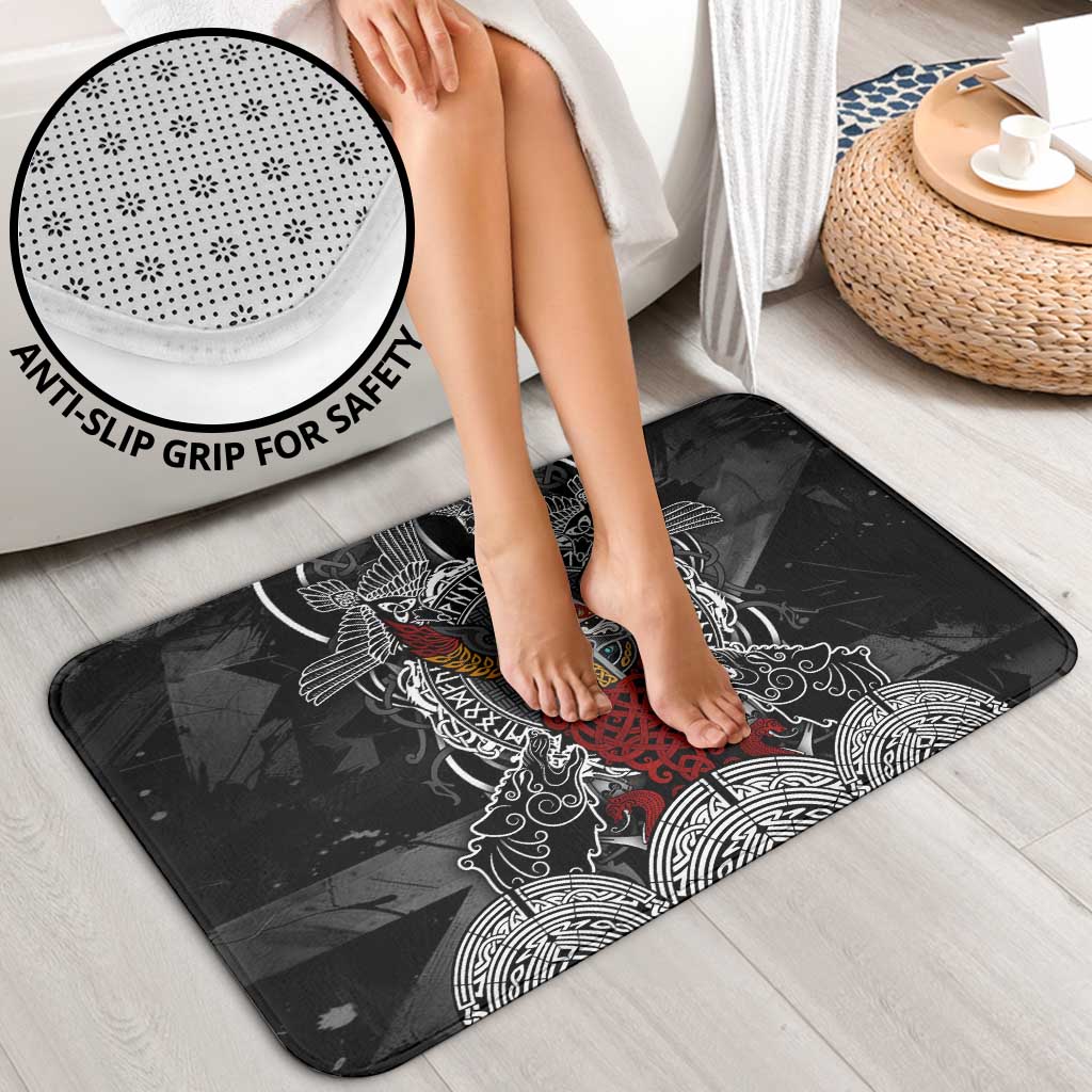 Viking Berserker and Valknut Norse Mythology Bathroom Set Red and Black Celtic Knotwork Art