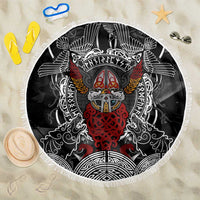 Viking Berserker and Valknut Norse Mythology Beach Blanket Red and Black Celtic Knotwork Art