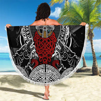 Viking Berserker and Valknut Norse Mythology Beach Blanket Red and Black Celtic Knotwork Art