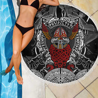 Viking Berserker and Valknut Norse Mythology Beach Blanket Red and Black Celtic Knotwork Art