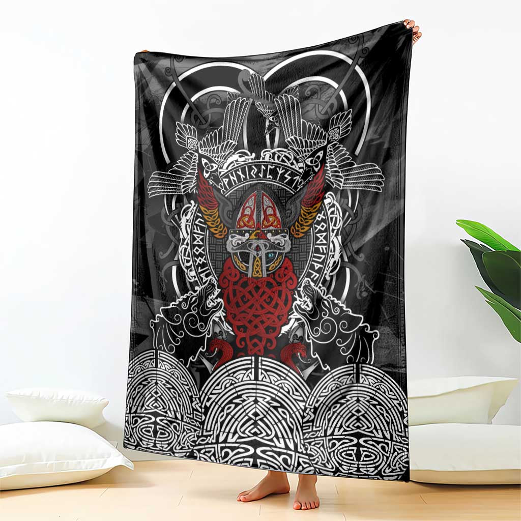Viking Berserker and Valknut Norse Mythology Blanket Red and Black Celtic Knotwork Art