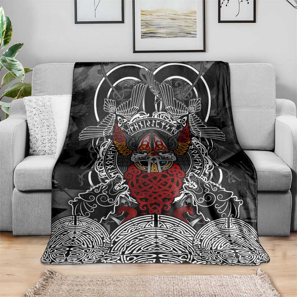 Viking Berserker and Valknut Norse Mythology Blanket Red and Black Celtic Knotwork Art