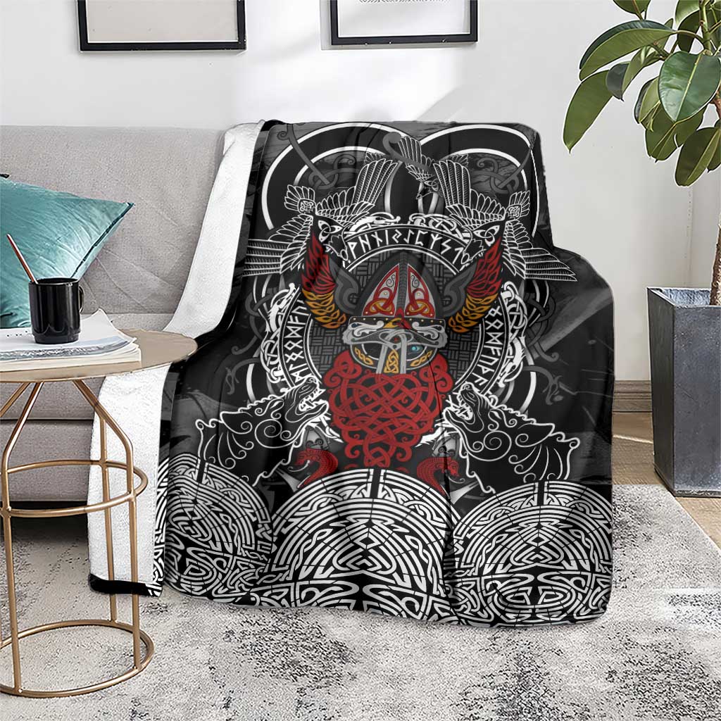 Viking Berserker and Valknut Norse Mythology Blanket Red and Black Celtic Knotwork Art