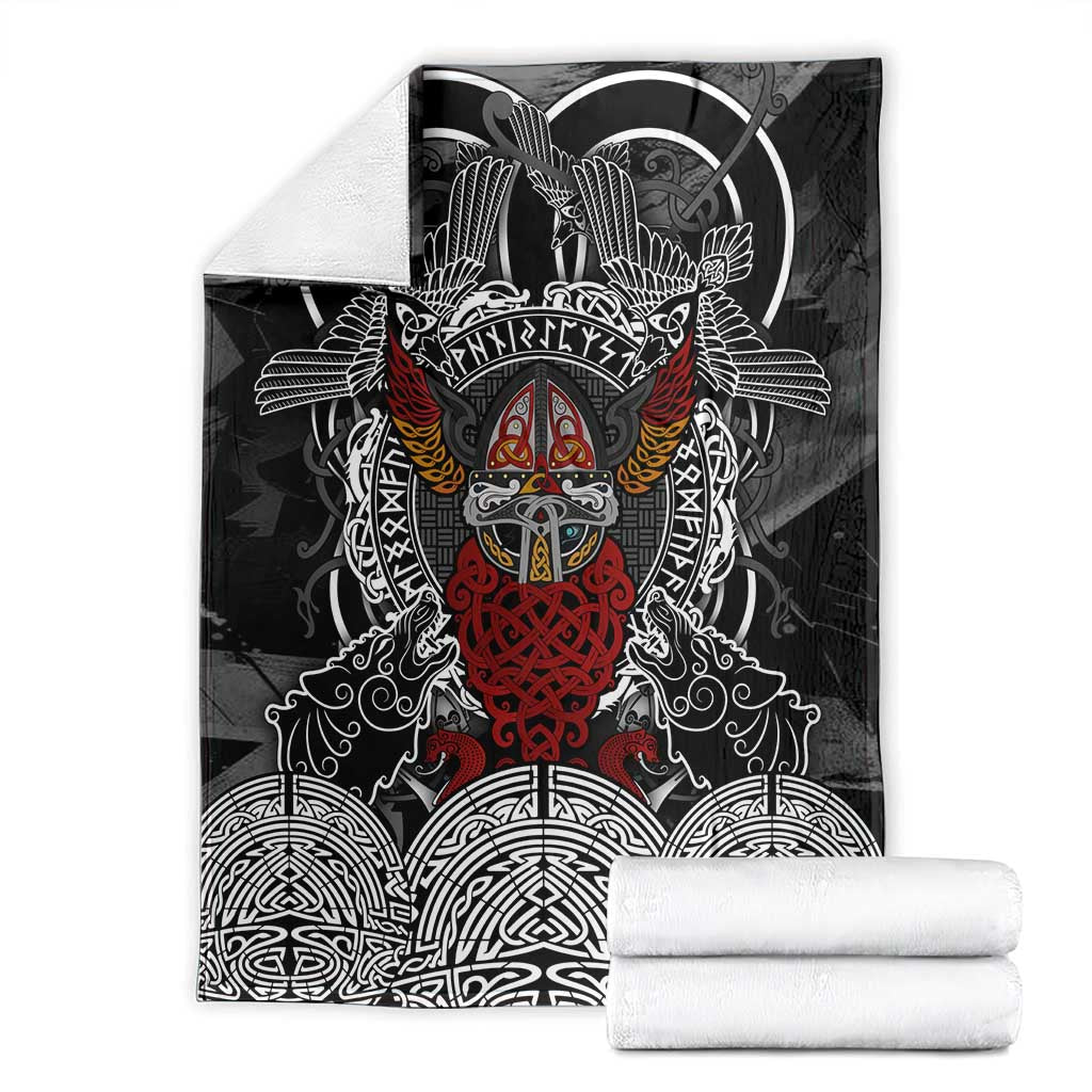 Viking Berserker and Valknut Norse Mythology Blanket Red and Black Celtic Knotwork Art