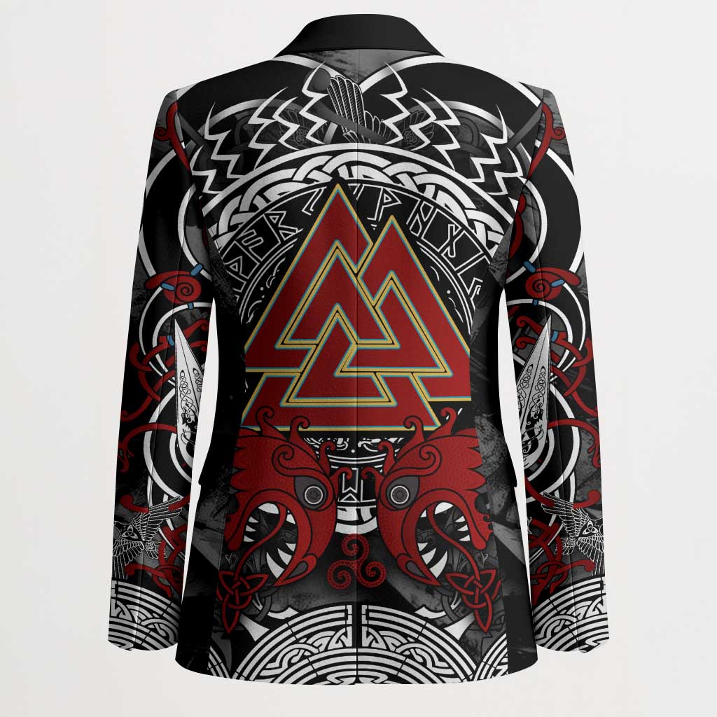 Viking Berserker and Valknut Norse Mythology Blazer Red and Black Celtic Knotwork Art