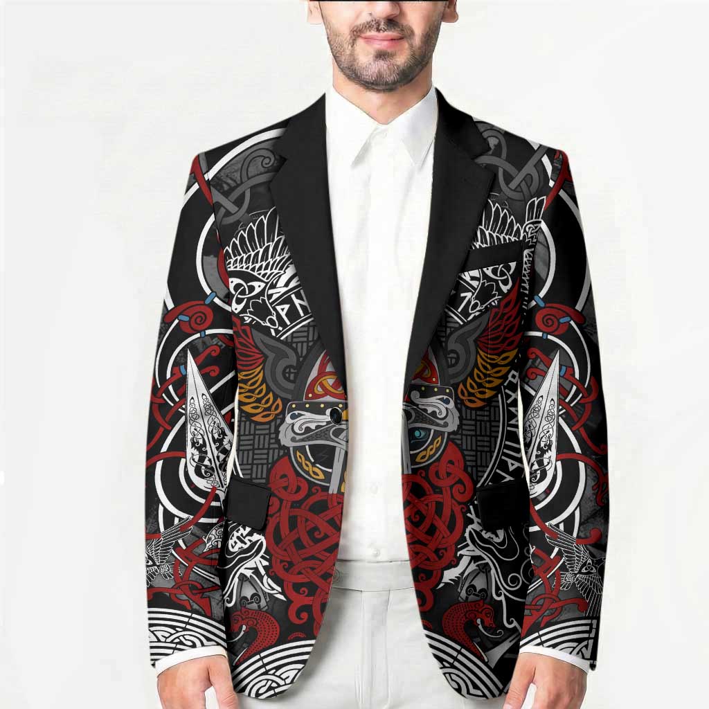 Viking Berserker and Valknut Norse Mythology Blazer Red and Black Celtic Knotwork Art