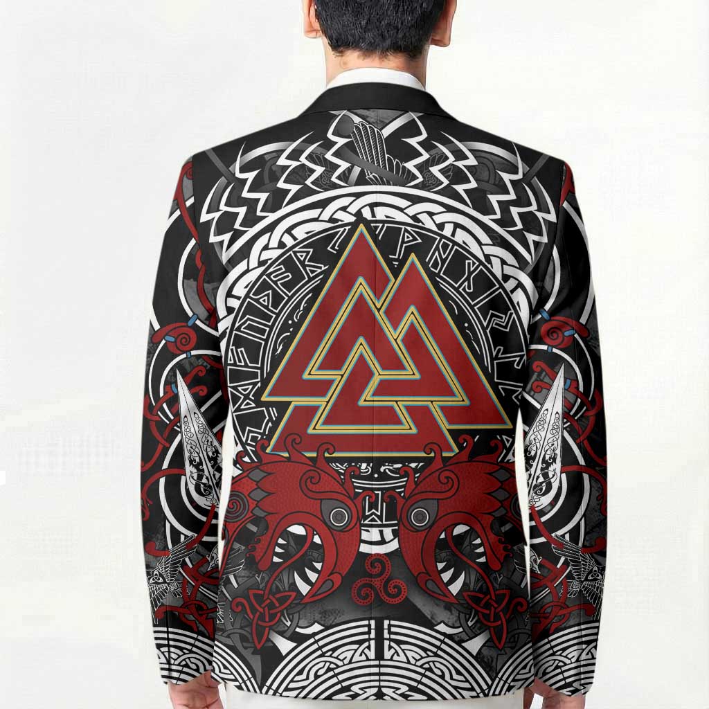 Viking Berserker and Valknut Norse Mythology Blazer Red and Black Celtic Knotwork Art