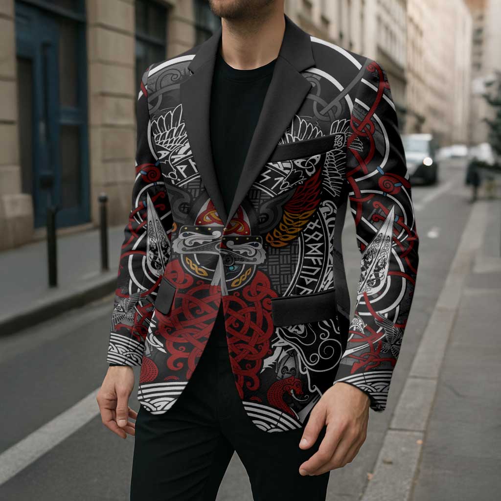 Viking Berserker and Valknut Norse Mythology Blazer Red and Black Celtic Knotwork Art